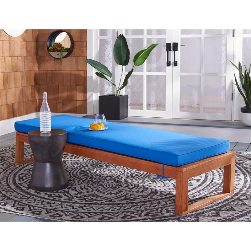 Safavieh Solano Wood and Fabric Sunlounger in Natural / Royal Blue