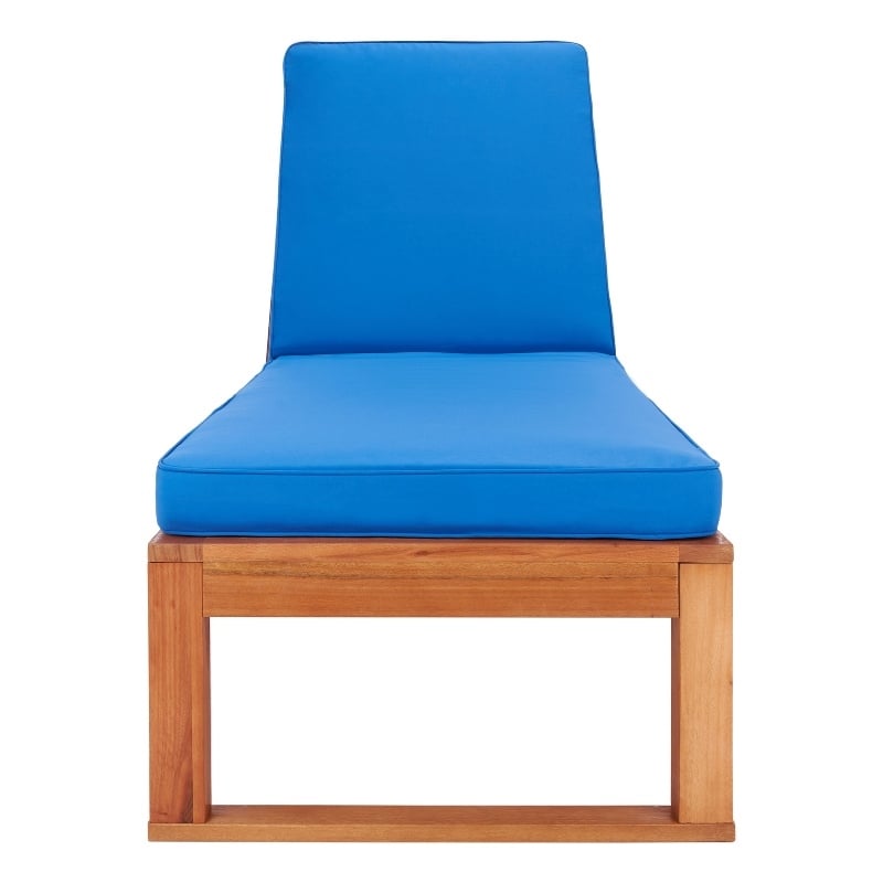 Safavieh Solano Wood and Fabric Sunlounger in Natural / Royal Blue