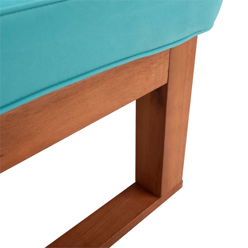 Safavieh Solano Wood and Fabric Sunlounger in Natural / Aqua