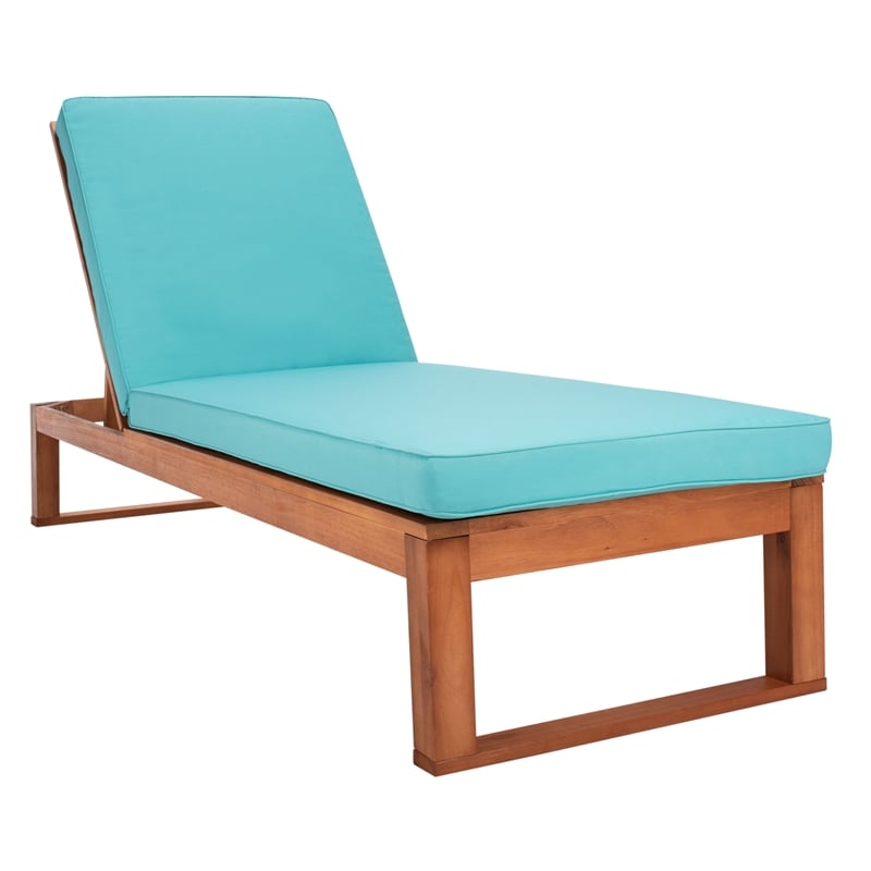 Safavieh Solano Wood and Fabric Sunlounger in Natural / Aqua
