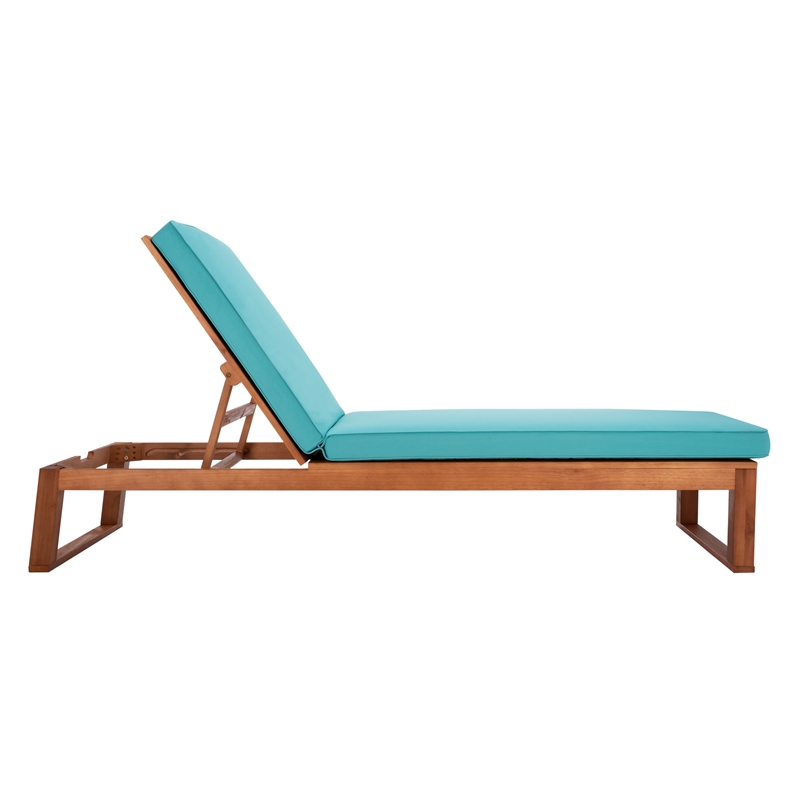 Safavieh Solano Wood and Fabric Sunlounger in Natural / Aqua