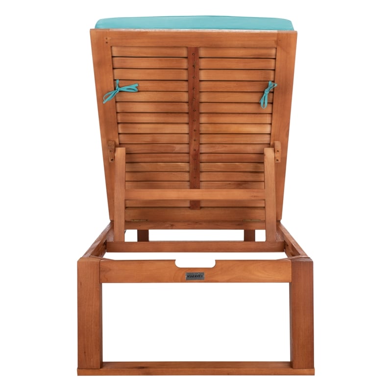 Safavieh Solano Wood and Fabric Sunlounger in Natural / Aqua