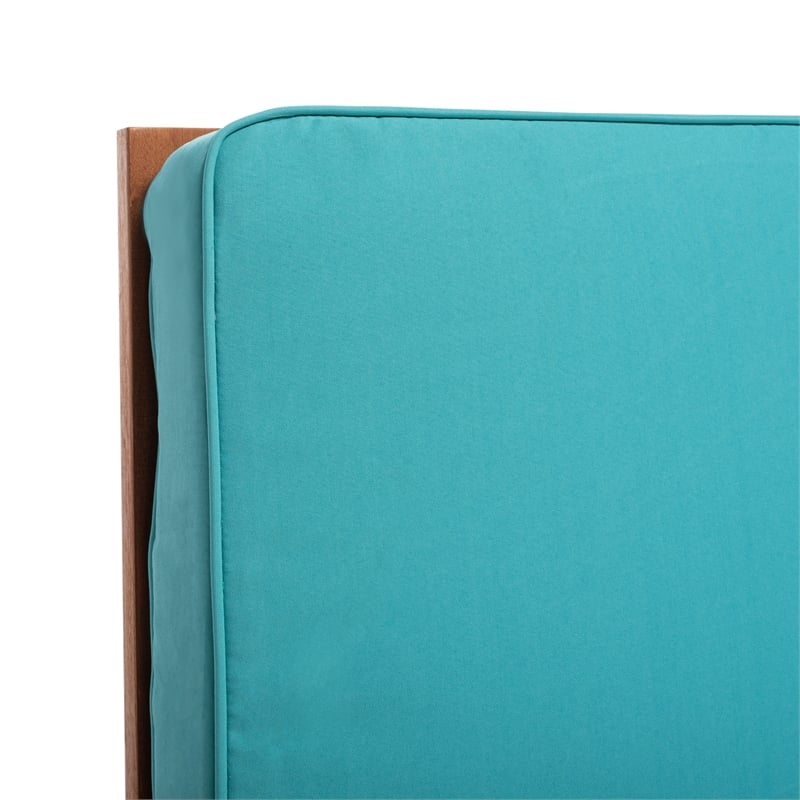 Safavieh Solano Wood and Fabric Sunlounger in Natural / Aqua