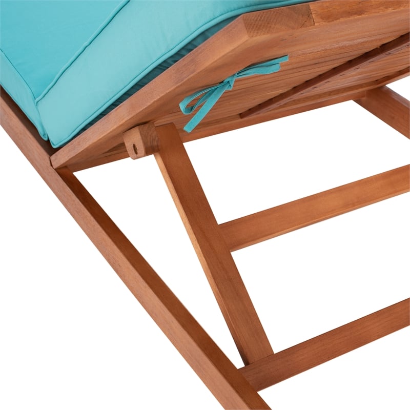 Safavieh Solano Wood and Fabric Sunlounger in Natural / Aqua