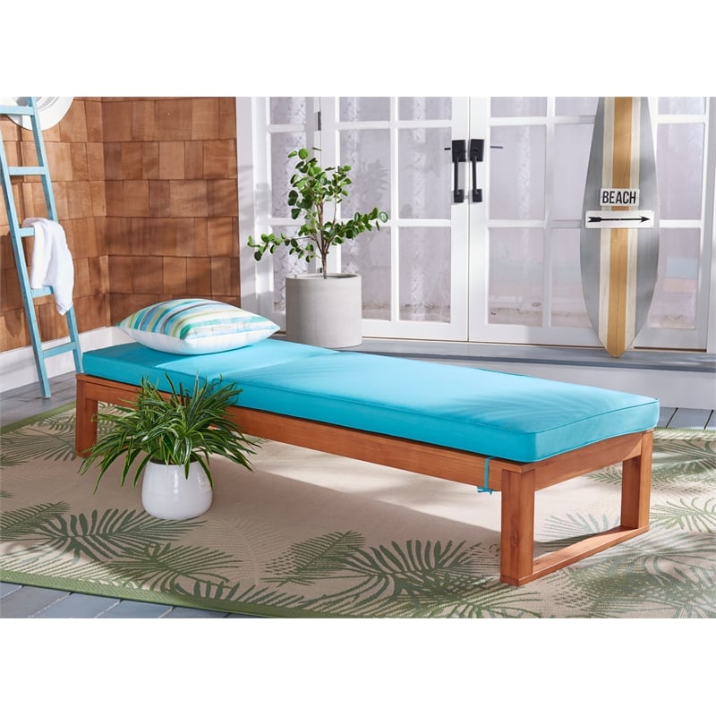 Safavieh Solano Wood and Fabric Sunlounger in Natural / Aqua