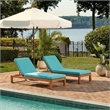 Safavieh Solano Wood and Fabric Sunlounger in Natural / Aqua