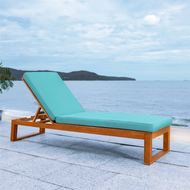 Safavieh Solano Wood and Fabric Sunlounger in Natural / Aqua