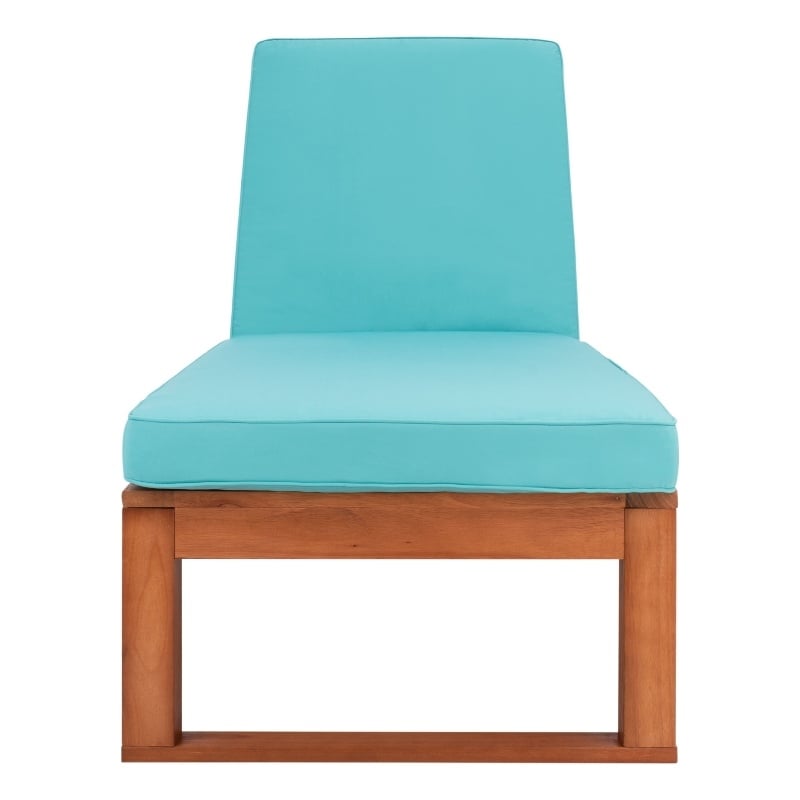 Safavieh Solano Wood and Fabric Sunlounger in Natural / Aqua