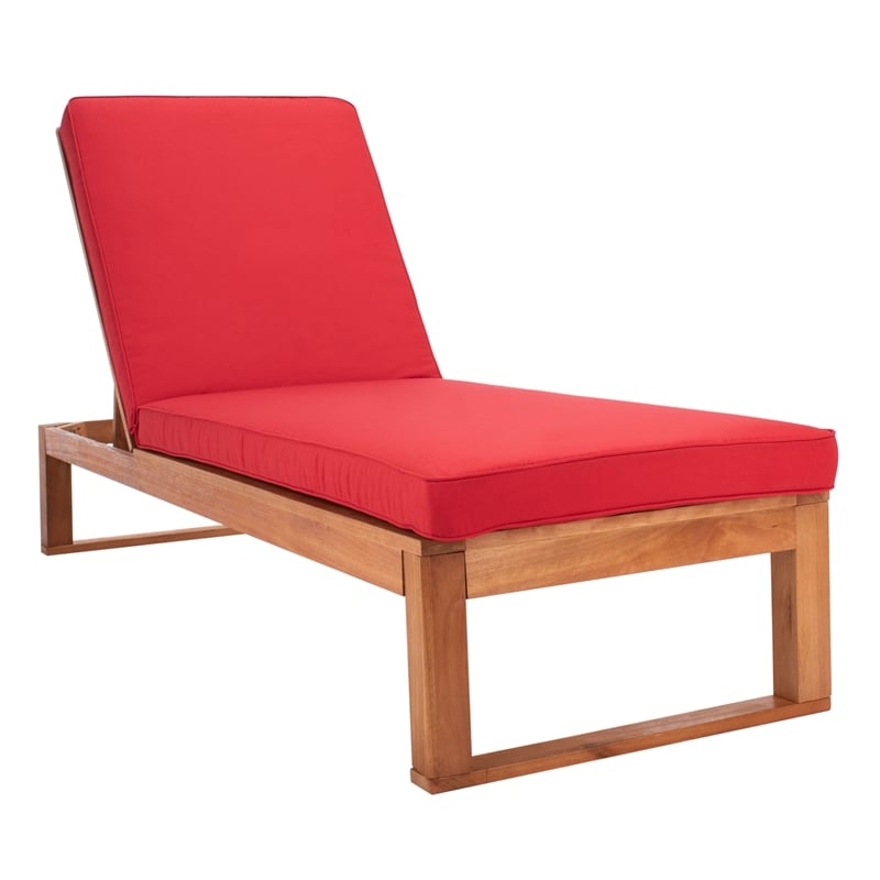Safavieh Solano Wood and Fabric Sunlounger in Natural / Red