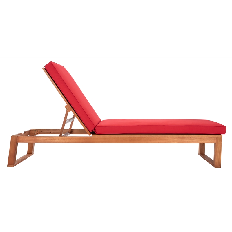 Safavieh Solano Wood and Fabric Sunlounger in Natural / Red