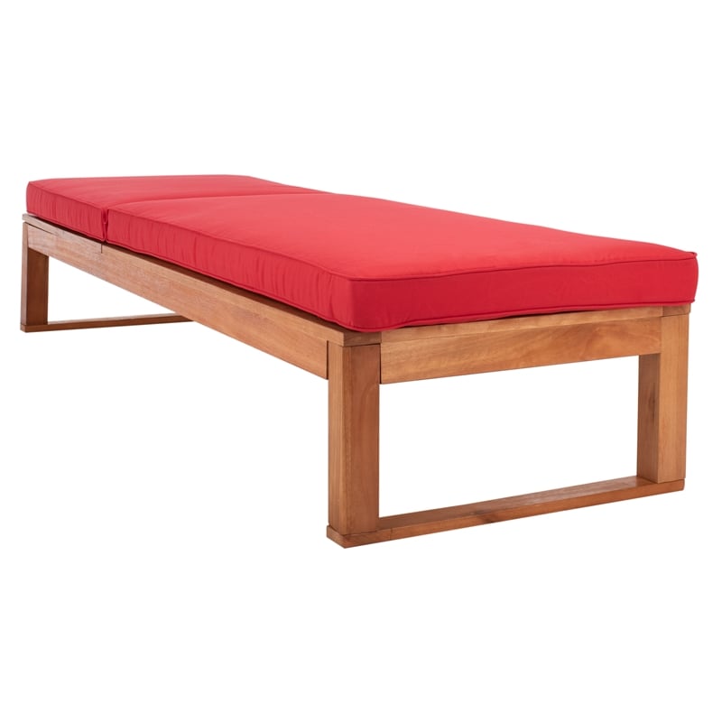 Safavieh Solano Wood and Fabric Sunlounger in Natural / Red