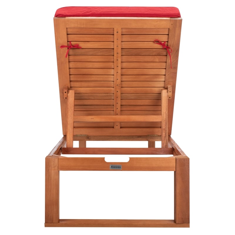 Safavieh Solano Wood and Fabric Sunlounger in Natural / Red
