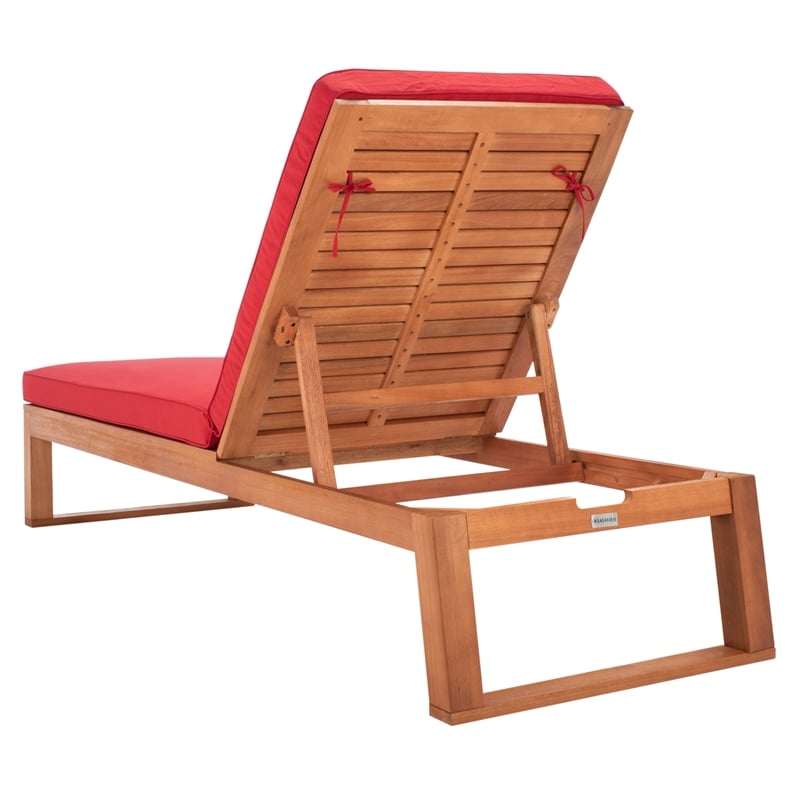 Safavieh Solano Wood and Fabric Sunlounger in Natural / Red
