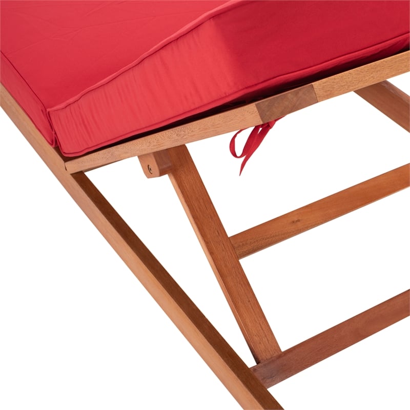 Safavieh Solano Wood and Fabric Sunlounger in Natural / Red