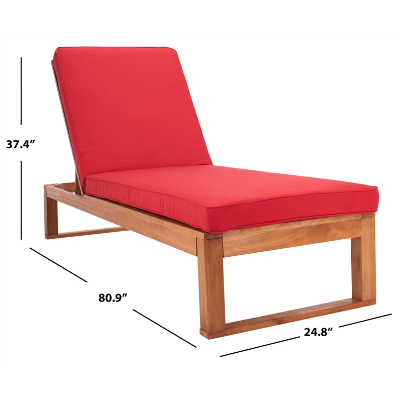 Safavieh Solano Wood and Fabric Sunlounger in Natural / Red