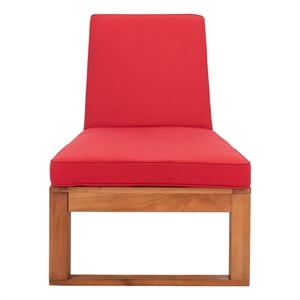Safavieh Solano Wood and Fabric Sunlounger in Natural / Red