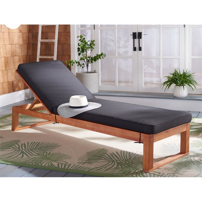 Safavieh Solano Wood and Fabric Sunlounger in Natural / Black