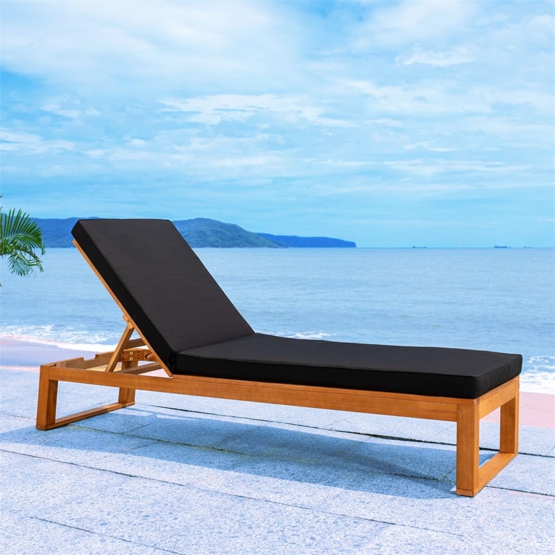 Safavieh Solano Wood and Fabric Sunlounger in Natural / Black