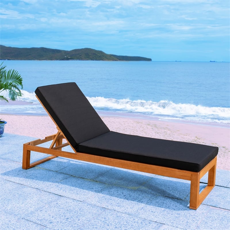 Safavieh Solano Wood and Fabric Sunlounger in Natural / Black