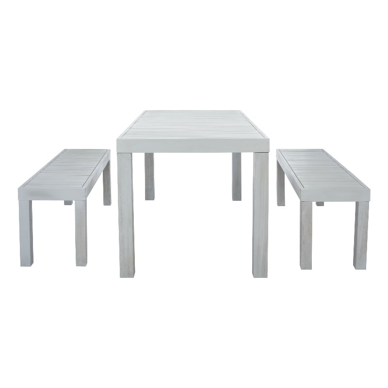 Safavieh Dario 3 Piece Wood Dining Set w/Two Bench in Gray