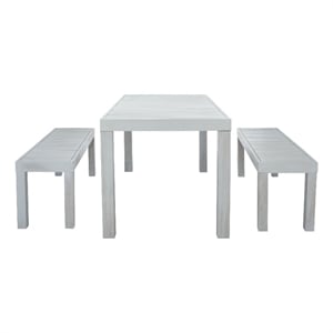 Safavieh Dario 3 Piece Wood Dining Set w/Two Bench in Gray