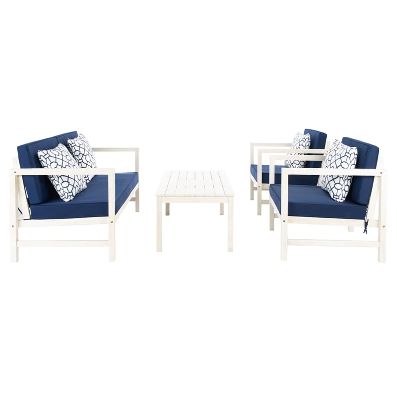 Safavieh Montez 4 Piece Wood and Fabric Set in White / Navy