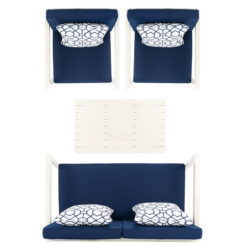 Safavieh Montez 4 Piece Wood and Fabric Set in White / Navy