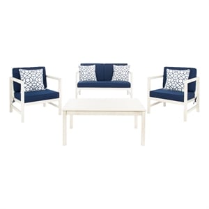 Safavieh Montez 4 Piece Wood and Fabric Set in White / Navy