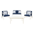 Safavieh Montez 4 Piece Wood and Fabric Set in White / Navy