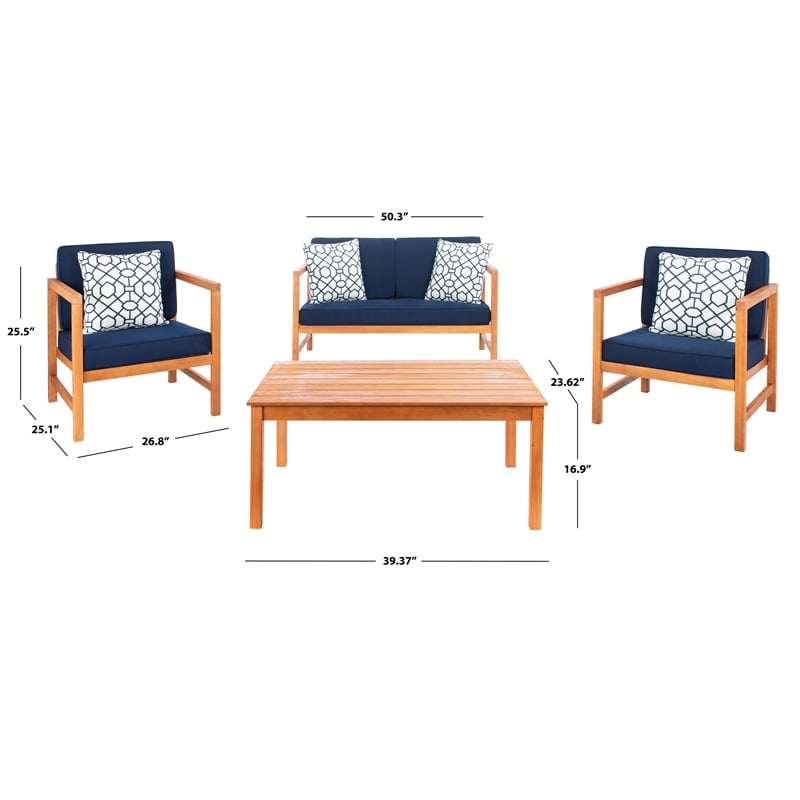 Safavieh Montez 4 Piece Wood and Fabric Set in Natural / Navy