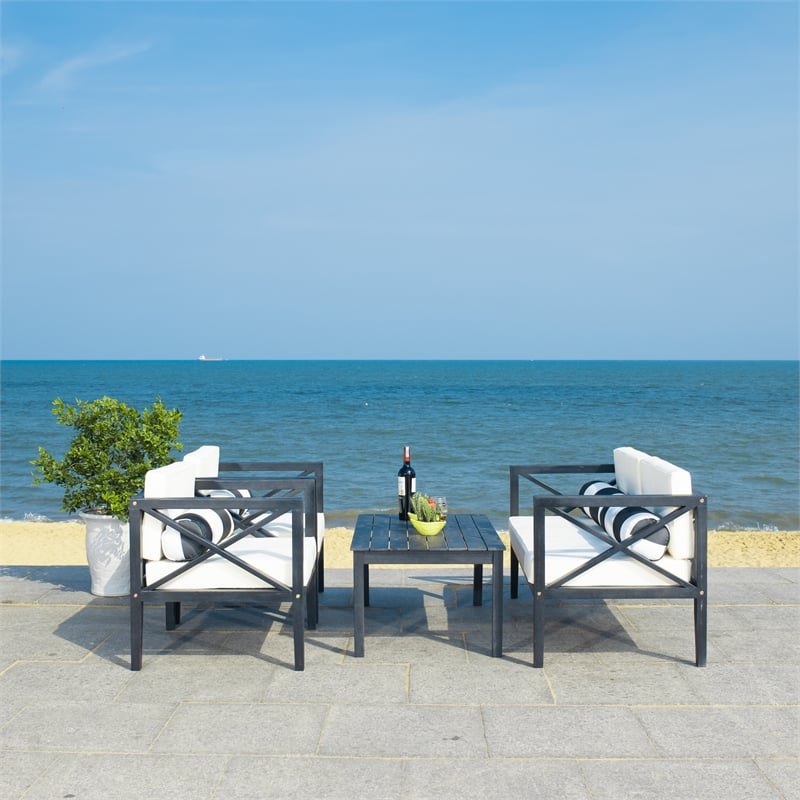 Safavieh Nunzio 4 Piece Wood and Fabric Set in Black / Beige