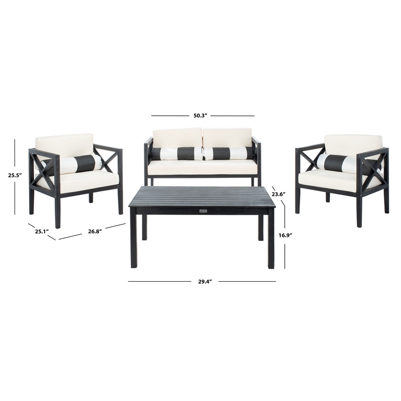 Safavieh Nunzio 4 Piece Wood and Fabric Set in Black / Beige