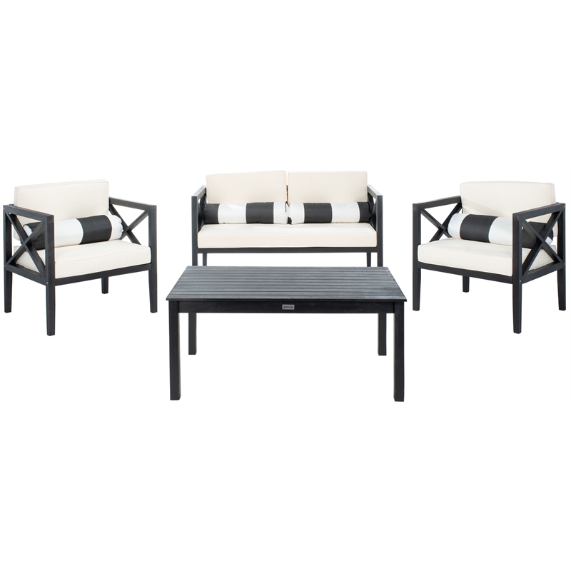 Safavieh Nunzio 4 Piece Wood and Fabric Set in Black / Beige