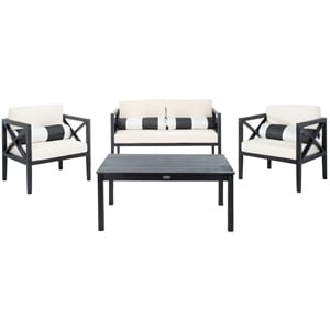 Safavieh Nunzio 4 Piece Wood and Fabric Set in Black / Beige