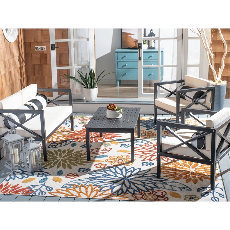 Safavieh Nunzio 4 Piece Wood and Fabric Set in Black / Beige