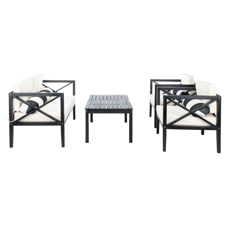 Safavieh Nunzio 4 Piece Wood and Fabric Set in Black / Beige