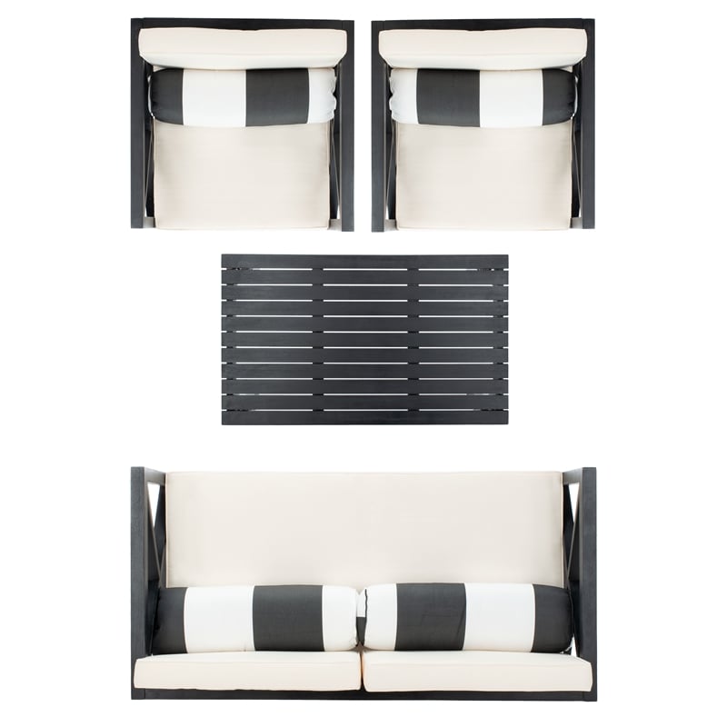 Safavieh Nunzio 4 Piece Wood and Fabric Set in Black / Beige