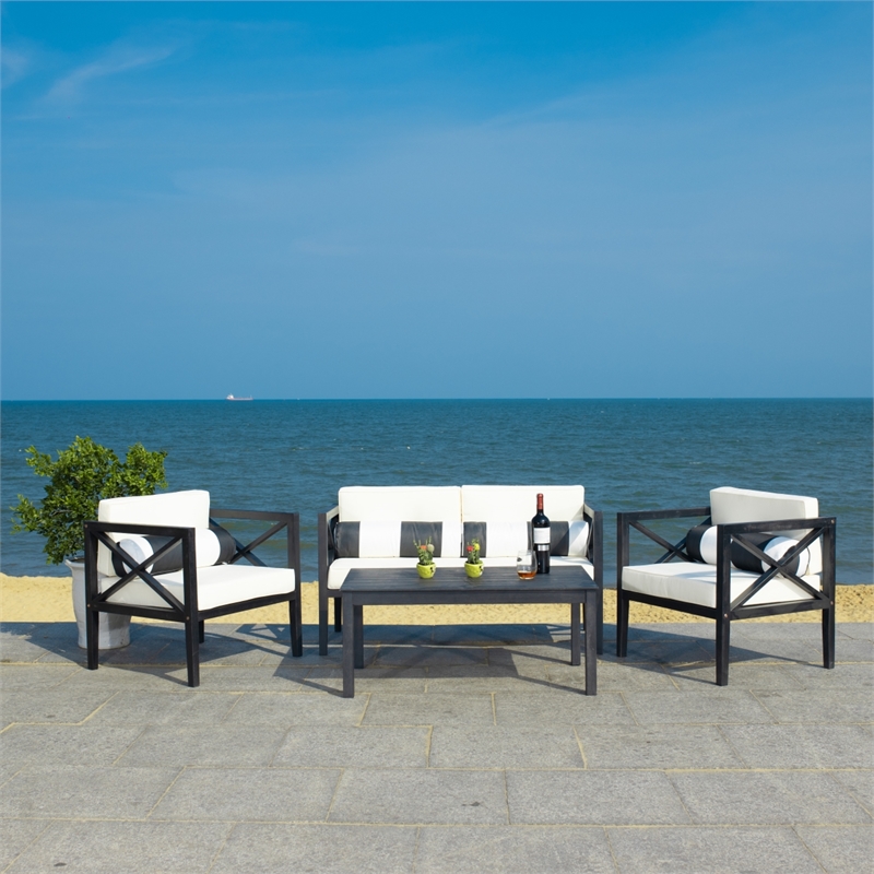 Safavieh Nunzio 4 Piece Wood and Fabric Set in Black / Beige