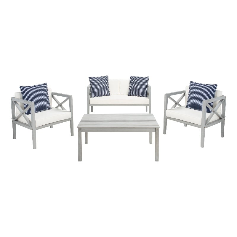 Safavieh Nunzio 4 Piece Wood and Fabric Set in Gray / Beige / Navy