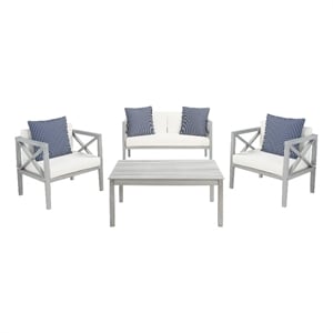 Safavieh Nunzio 4 Piece Wood and Fabric Set in Gray / Beige / Navy