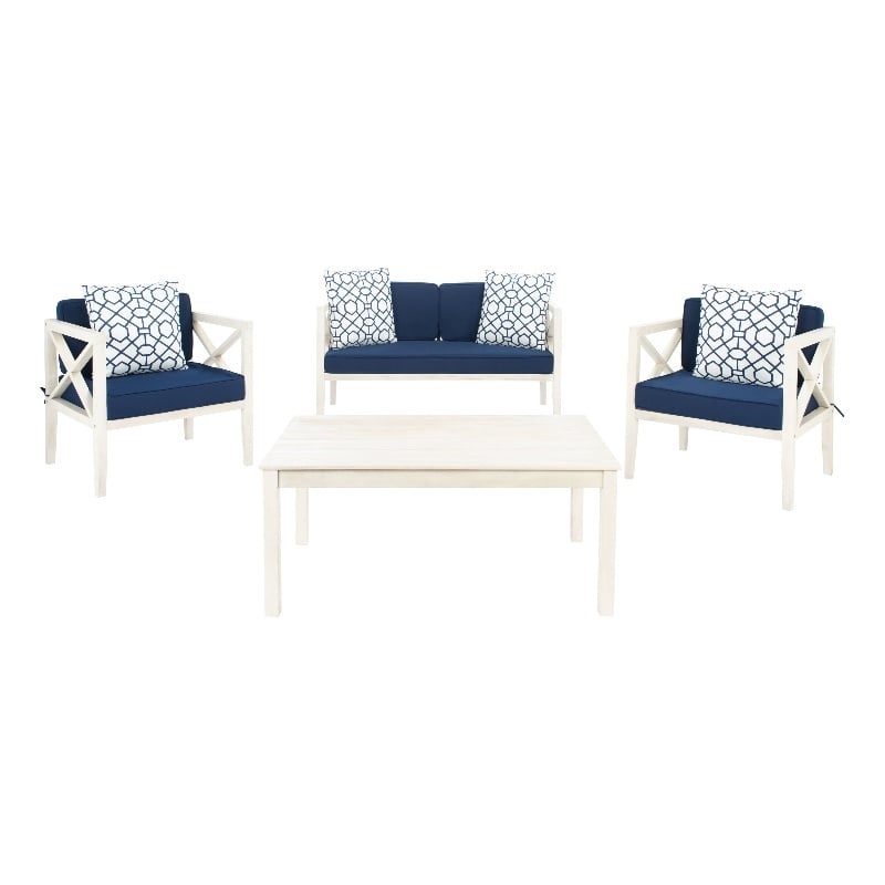 Safavieh Nunzio 4 Piece Wood and Fabric Set in White / Navy