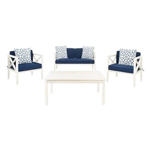 Safavieh Nunzio 4 Piece Wood and Fabric Set in White / Navy