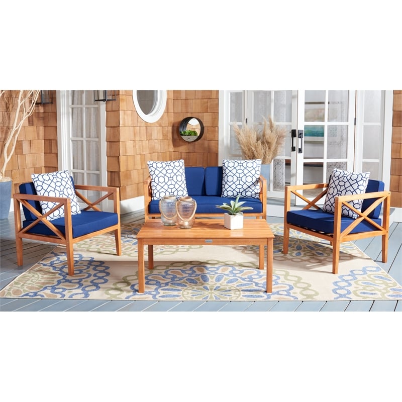 Safavieh Nunzio 4 Piece Wood and Fabric Set in Natural / Navy