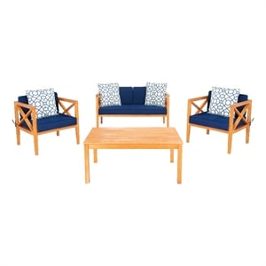 Safavieh Nunzio 4 Piece Wood and Fabric Set in Natural / Navy