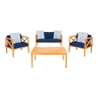 Safavieh Nunzio 4 Piece Wood and Fabric Set in Natural / Navy