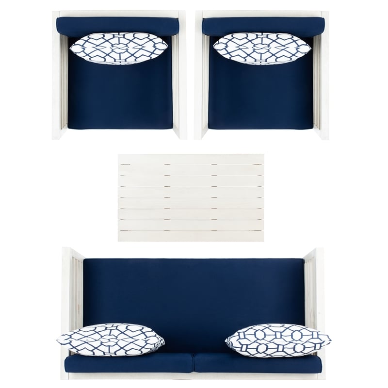 Safavieh Alda 4 Piece Wood and Fabric Set in White / Navy