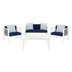 Safavieh Alda 4 Piece Wood and Fabric Set in White / Navy