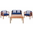 Safavieh Alda 4 Piece Wood and Fabric Set in Natural / Navy