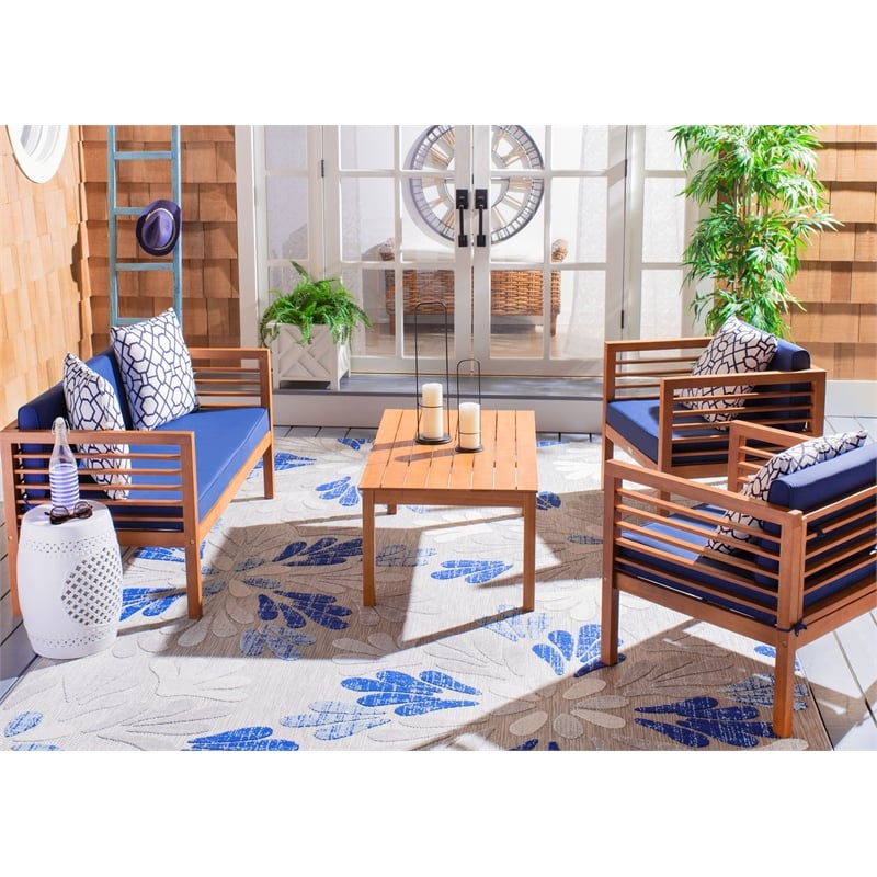 Safavieh Alda 4 Piece Wood and Fabric Set in Natural / Navy