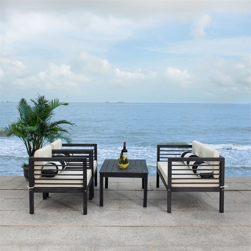 Safavieh Alda 4 Piece Wood and Fabric Set in Black / Beige